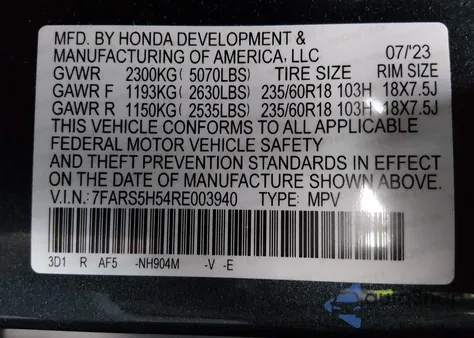 2024 Honda Cr-V Hybrid Sport from USA, damaged, VIN 7FARS5H54RE003940